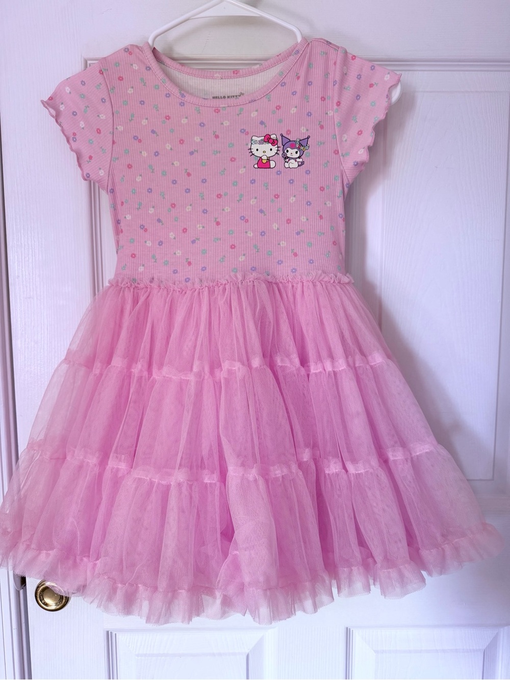Hello Kitty Pink Girls Tiered Tulle Dress with Character Patch Size 6-7